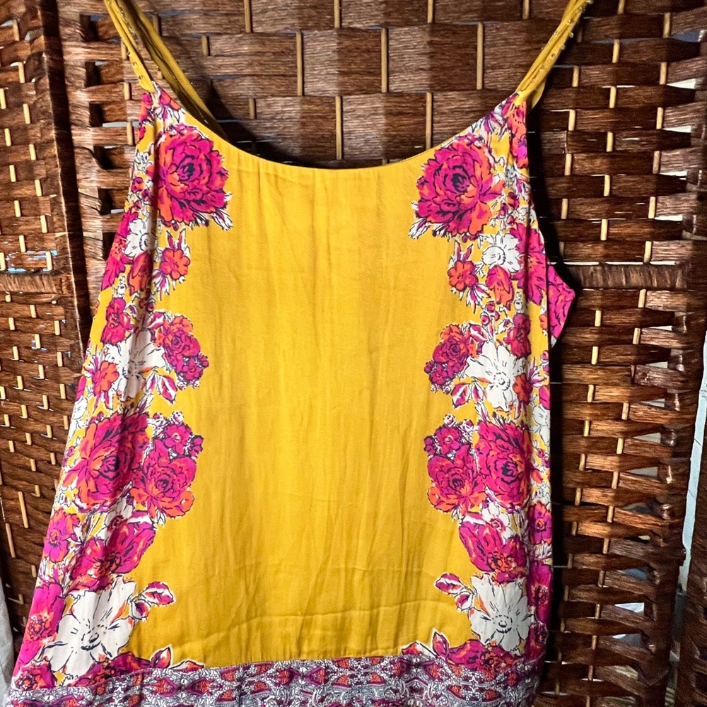 Free People Yellow and Pink Floral Tank Top